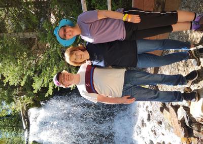 Mitchell, Sandy, and Anne at the Waterfall